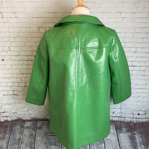 H&M Peacoat Vegan Faux Leather Sz 8 Green Elevated Basic Retro Pop of Color Fall - Picture 9 of 15